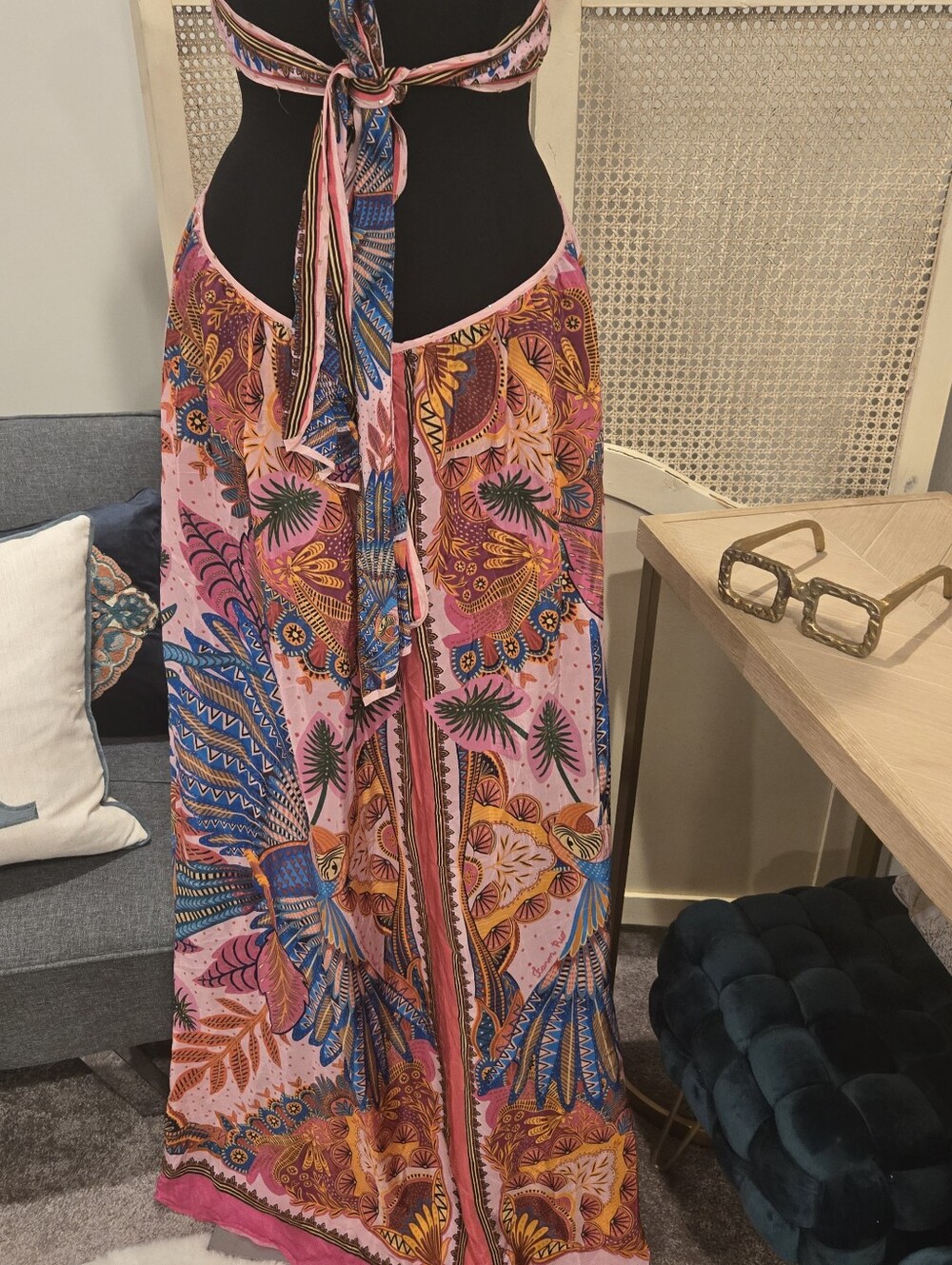 Farm Rio Pink Boho Halter Maxi Dress with Tropical Print - Picture 5 of 6